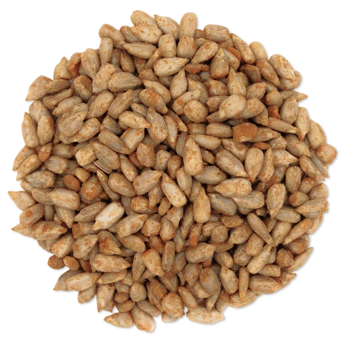 Close-up of hulled, dry-roasted sunflower seeds from the Retail Store Spicy Chips Wild Bird Seed, 20-lb bag, lightly seasoned and ideal for wild bird feeding.