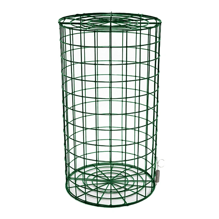 Green wire bird feeder on a white background