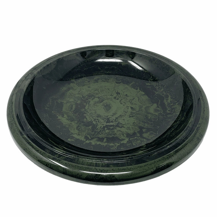 Hunter green fiber clay birdbath bowl with glossy UV-protected finish