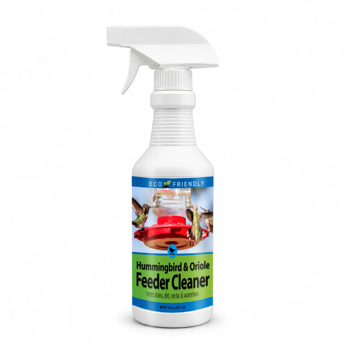 Hummingbird & Oriole Feeder Cleaner Spray, 16-oz. bottle for easy cleaning of feeders; enzyme-based formula removes organic residue and scum lines effectively.