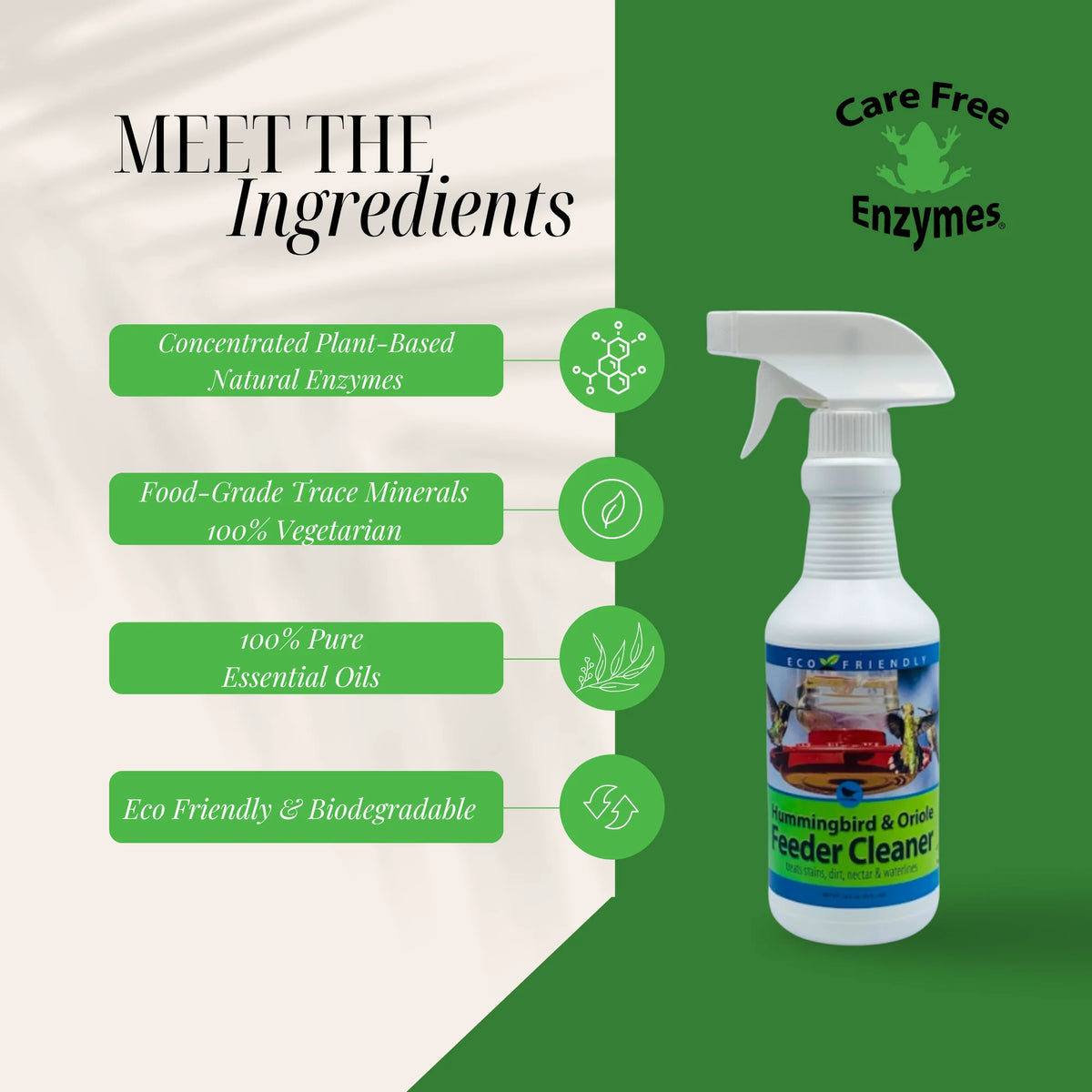 Hummingbird & Oriole Feeder Cleaner Spray: Eco-friendly, enzyme-based formula with essential oils in a 16 oz. spray bottle, ideal for cleaning nectar feeders effectively.