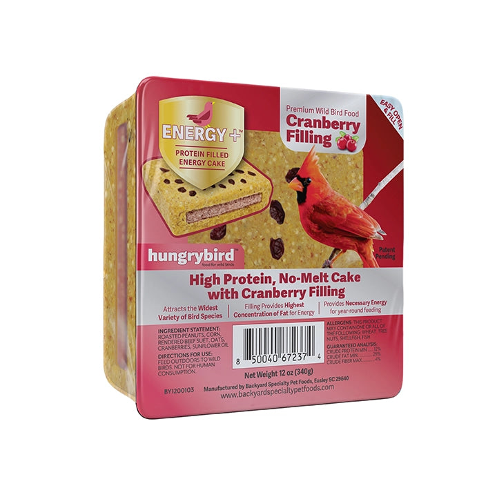 Energy+ Suet Cakes with Cranberry Filling, 12 cakes, feature a protein-rich, no-melt block for wild birds, including roasted peanuts and cranberries for energy.