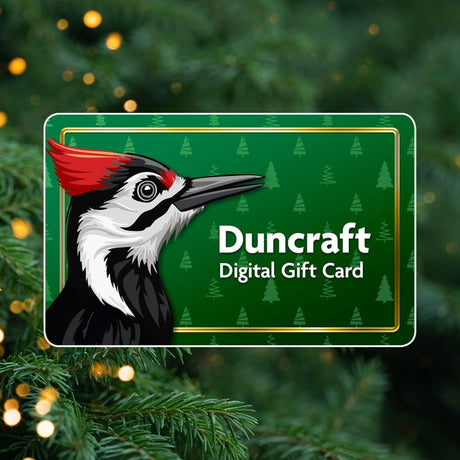Duncraft digital gift card with woodpecker design on a green background
