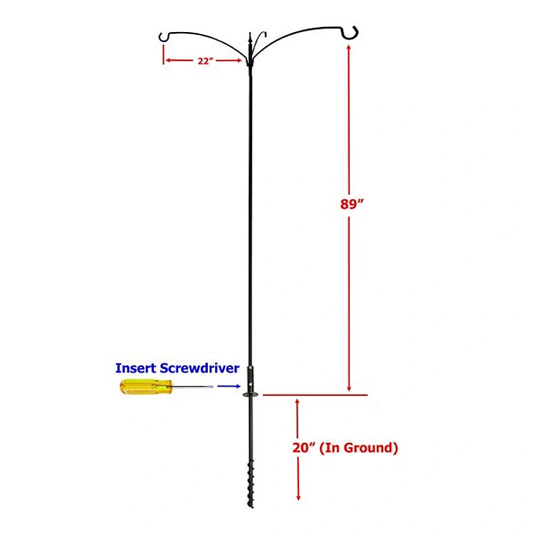 Measurement chart of a bird feeder pole with dimensions labeled