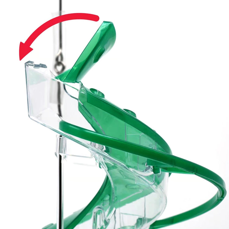 Green spiral device with clear plastic component on a white background