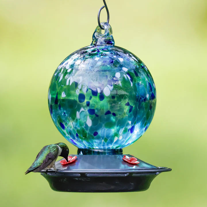 EcoCycle Garden Globe Handblown Recycled Glass Hummingbird Feeder