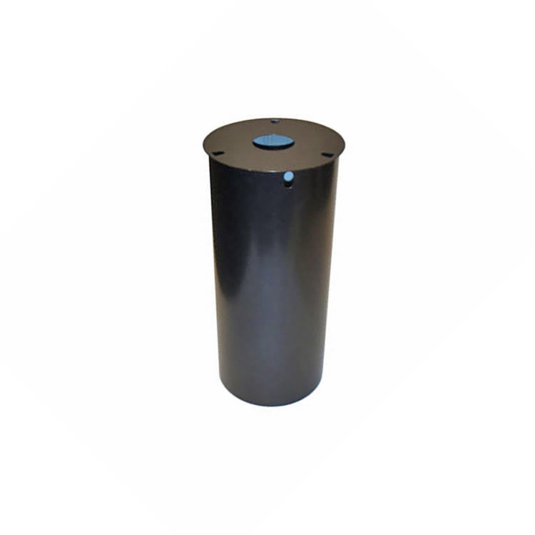 Flat Top Squirrel Baffle, a black cylinder designed for poles, prevents squirrels from reaching bird feeders. Suitable for poles 1/2 to 1-3/4 diameter.