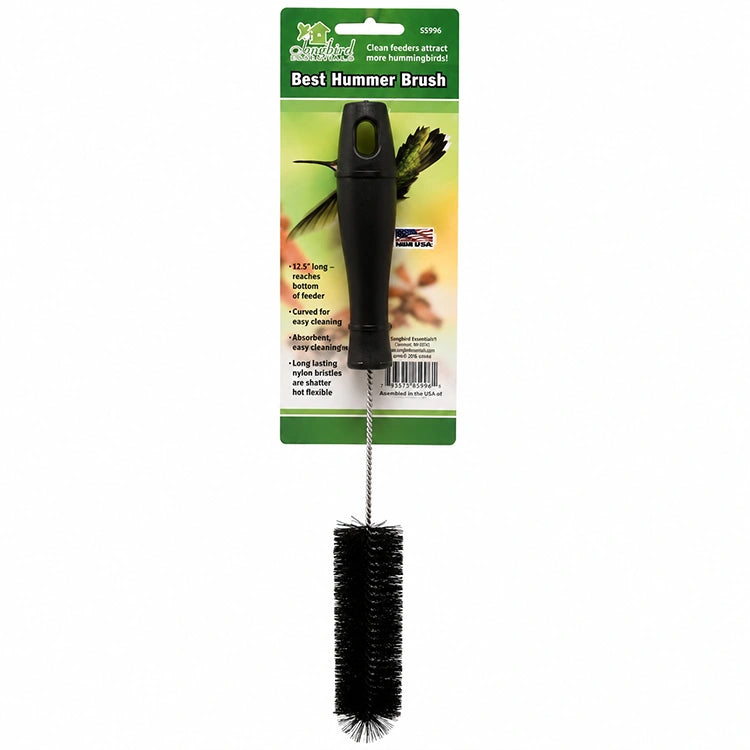 Best Hummer Brush packaged on retail card featuring a long black cleaning brush designed for hummingbird feeder bottles and reservoirs.