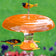Fliteline Oriole Feeder & Orange Weather Baffle with two birds feeding at the ports, featuring bee guards and an easy-to-clean, clear plastic reservoir.