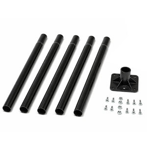 Duncraft Bird-Safe® Perch View Bluebird House & Pole kit with five black tubes, mounting bracket, and fastening hardware for secure installation.