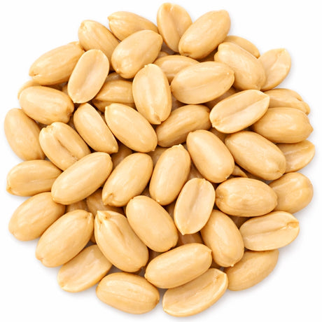 Duncraft Peanut Splits Wild Bird Seed, 5-lb bag; a pile of shelled peanuts, ideal for woodpeckers, nuthatches, and jays.