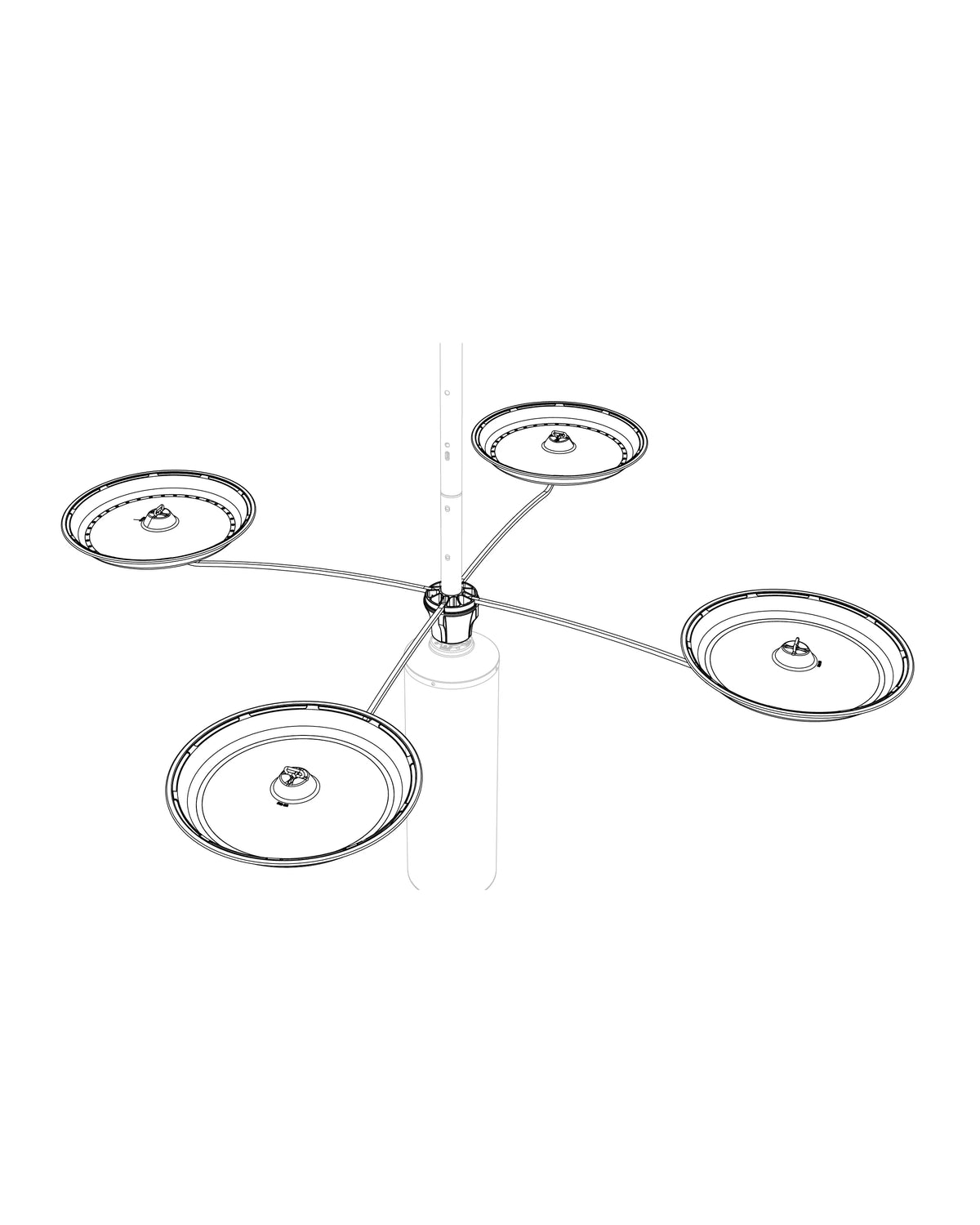 Brome Raccoon Buster Tray Kit Only, illustration shows circular trays and baths, designed for Raccoon Buster Pole System, showcasing accessory components.