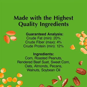 Product label with ingredients and guaranteed analysis on a green background