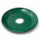 Green metal seed tray with a shallow bowl shape, central mounting hole, and multiple drainage holes, shown on a white background.