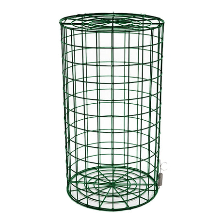 Green wire bird feeder on a white background