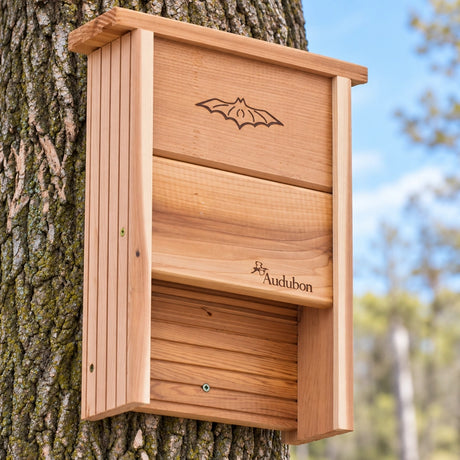 Woodlink Cedar Bat Shelter made from natural cedar wood, designed to provide a protected daytime roosting space for insect-eating bats. Made in the USA.