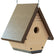 Going Green® Contemporary Wren House with brown roof and beige sides, featuring a 1-1/8 inch entry hole, steeply slanting sides, and a side panel for cleanout.