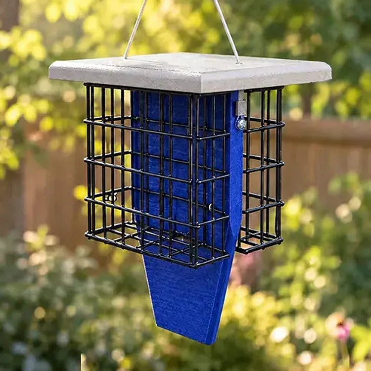 Duncraft Eco-Strong Tail Prop Double Suet Feeder, Royal Blue & Dove