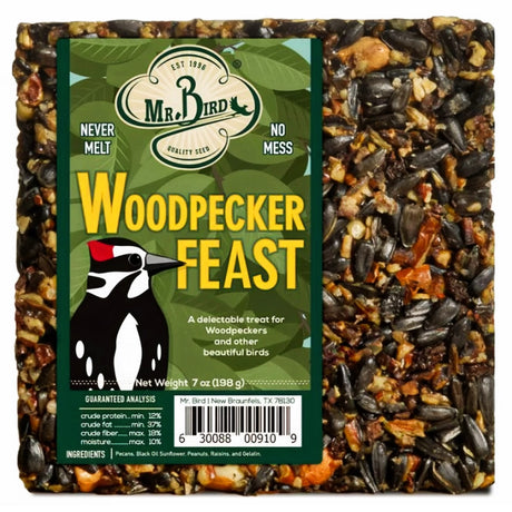 Woodpecker Feast Block Small, Set of 3: Suet cakes with sunflower seeds, peanuts, pecans, raisins. Fits standard feeders; individually wrapped, no-melt, no-mess formula.