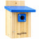 Cedar chickadee and wren nesting box with blue recycled plastic roof and predator-resistant entrance.