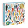Galison Feathers 500-piece foil puzzle box featuring colorful watercolor bird feathers with shimmering gold foil accents
