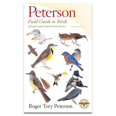 Cover of Peterson Field Guide to Birds of Eastern & Central North America, featuring detailed bird illustrations and title prominently displayed.