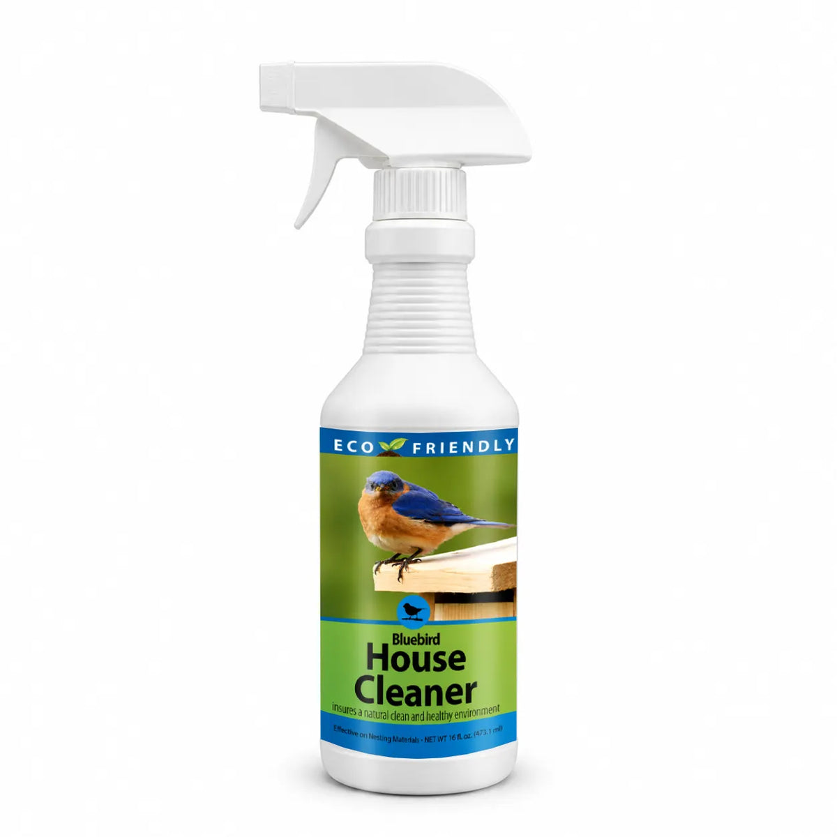Bluebird House Protector, a 16 oz eco-friendly spray bottle, cleans birdhouses using non-toxic enzymes to eliminate parasites and ensure a healthy brood habitat.