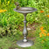 Decorative bird bath with a fairy figure in a garden setting