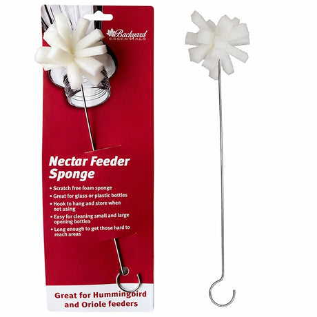 Nectar Feeder Sponge cleaning tool with soft white foam head and metal handle, shown packaged and removed from packaging on a white background.