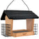 Bamboo 6QT Hopper Bird Feeder with Suet features a black roof, wire mesh, and wood construction, designed for easy filling and accommodating larger birds.