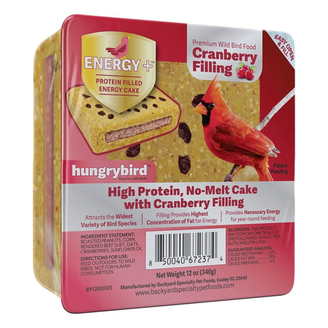 Energy+ Suet Cakes with Cranberry Filling, 12 cakes, feature a protein-rich, no-melt block for wild birds, including roasted peanuts and cranberries for energy.