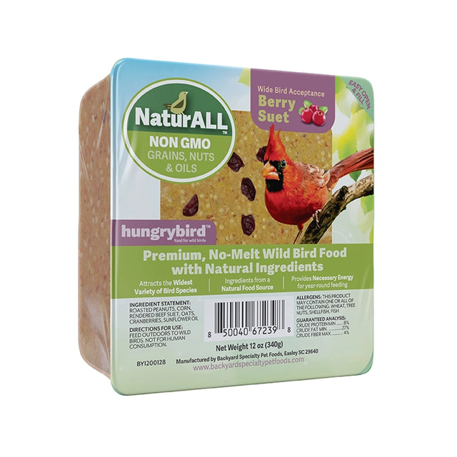 NaturAll Non GMO Berry Suet Cakes, 12 Cakes, featuring cranberries, designed for wild birds with non-GMO grains, nuts, and oils, promoting energy-rich feeding.