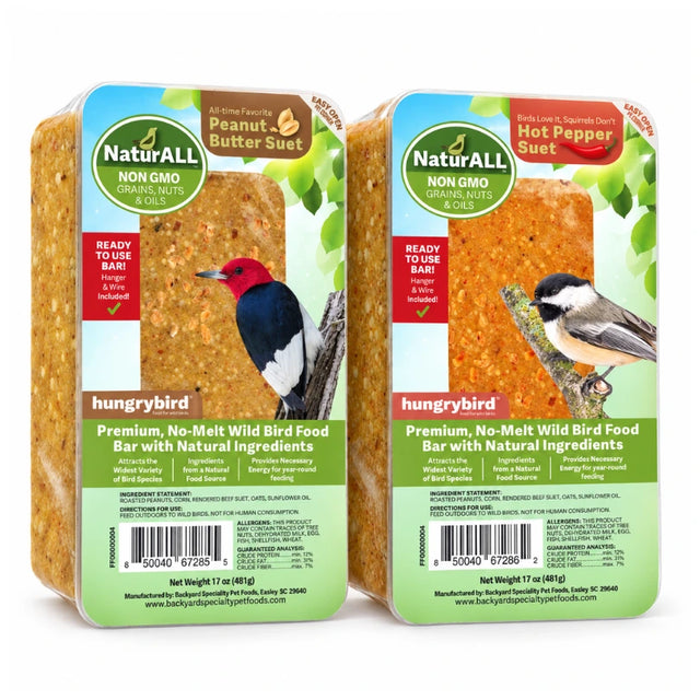 Hungrybird NaturALL Peanut Butter and Hot Pepper suet bars, two 17 oz packages.