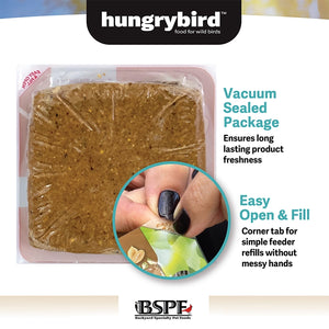 Energy+ Suet Cakes with Peanut Butter Filling, 12 Cakes, vacuum-sealed for freshness with easy-open tab, high-protein, no-melt blend for backyard birds, by Hungrybird™.