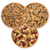 3 Bowls of birdseed from a birds eye view, specifically: Fancy Finch Mix, Super No-Waste Blend, and Woodpecker Blend