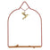 Decorative metal arch with a gold hummingbird ornament on a white background