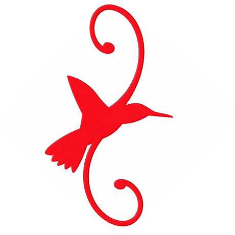 Hummingbird Hanging Hook, Red, featuring a laser-cut red hummingbird sculpture with swirls, designed to hold feeders and accessories, adding a decorative touch to your garden.