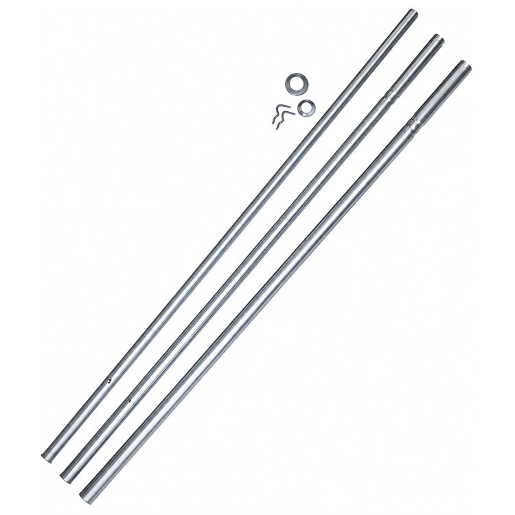 Two metal rods with connectors on a white background