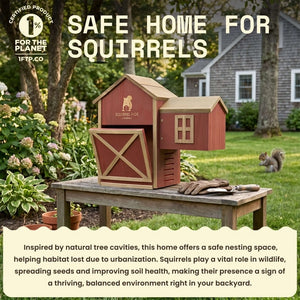 WildYard squirrel house and feeder displayed in a backyard garden with a gray squirrel nearby