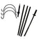 Super Tall Trio Hanger unassembled, showing ground-screw base, four pole sections, decorative top, and three S-hooks. Ideal for hanging lights, lanterns, or plants.