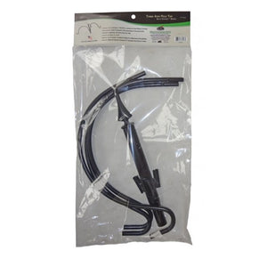 4 Arm Pole Topper in a plastic bag with black wires, featuring a metal structure for light-duty use, not suitable for flower baskets.