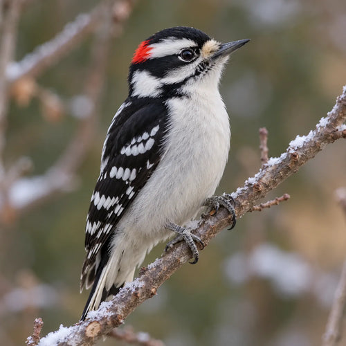 Downy Woodpecker on a frosted twig