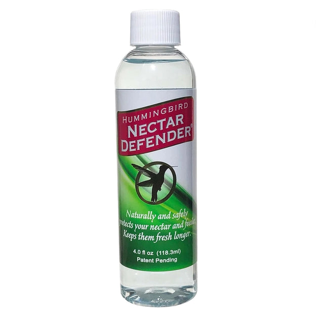 Clear Feeder Fresh Nectar Defender, 4 oz bottle, a liquid additive for hummingbird feeders, naturally extends nectar freshness and prevents spoilage using bird-safe micronutrients.