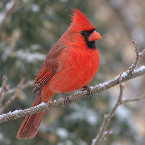 Northern cardinal on a frosted twig