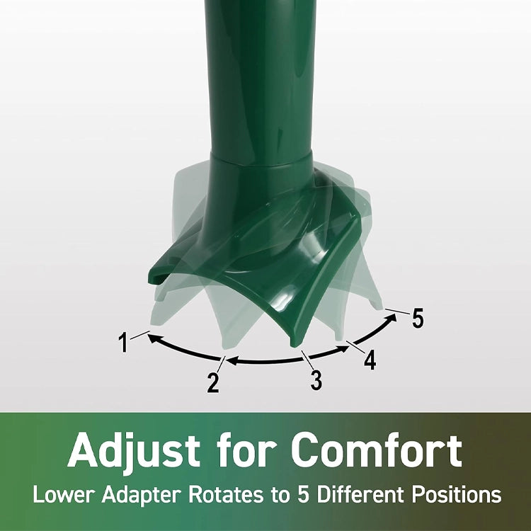 Green lower adapter of a seed scoop with adjustable positions on a white background