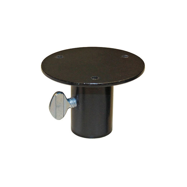 Black round metal flat mount bird house bracket. 