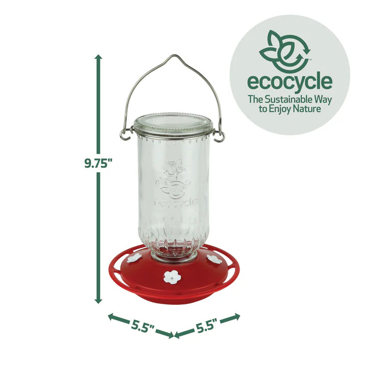 EcoCycle Ruby Roost Recycled Glass Hummingbird Feeder