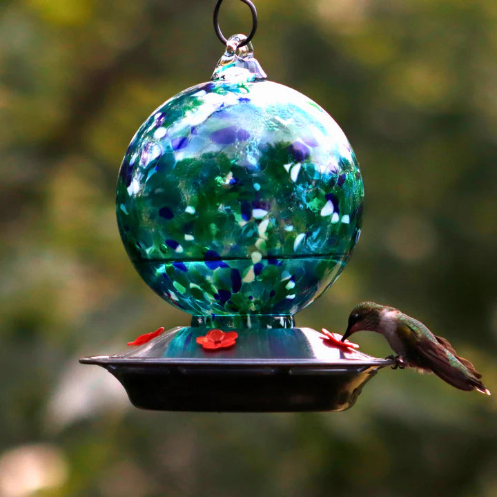 EcoCycle Garden Globe Handblown Recycled Glass Hummingbird Feeder