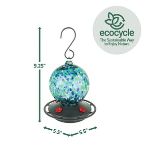 EcoCycle Garden Globe Handblown Recycled Glass Hummingbird Feeder