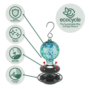 EcoCycle Garden Globe Handblown Recycled Glass Hummingbird Feeder